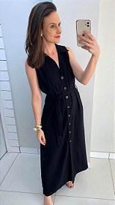 Vestido chemise regata preto com faixa