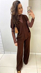 Conjunto de tricot marrom