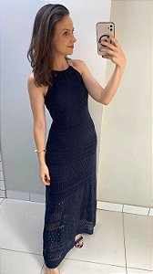 Vestido de tricot com amarração nas costas marinho