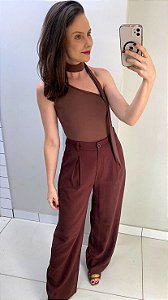 Body poliamida de um ombro só marrom