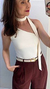 Body poliamida de um ombro só off white