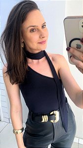 Body poliamida de um ombro só preto