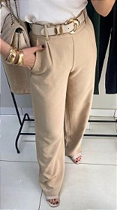 Calça marrant reta com zíper lateral bege
