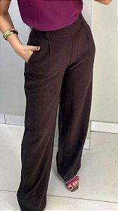 Calça marrant reta com zíper lateral café