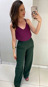 Calça marrant reta com zíper lateral verde