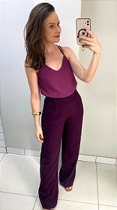 Calça marrant reta com zíper lateral uva