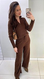 Conjunto no fio mousse marrom