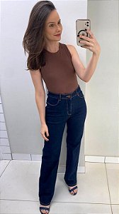 Calça jeans reta com elastano azul