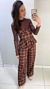 Conjunto xadrez regata peplum com bojo
