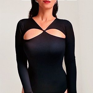 Body Manga Longa Preto Liz
