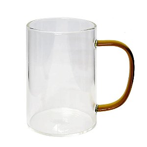 Caneca de Vidro Borossilicato Cristal com Alça Marrom- 300ml para Sublimação