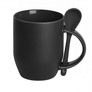 Caneca Mágica com Alça e Colher Preta para Sublimação - Premium