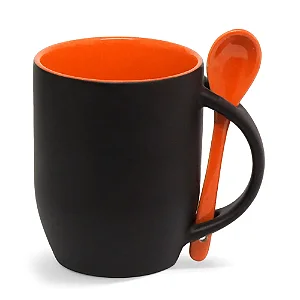 Caneca Mágica com Alça e Colher Laranja para Sublimação - Premium