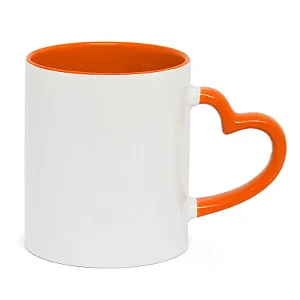 Caneca Branca com Alça Coração Laranja - Interior e Alça Colorida 325ml | Para Personalização/ Sublimação
