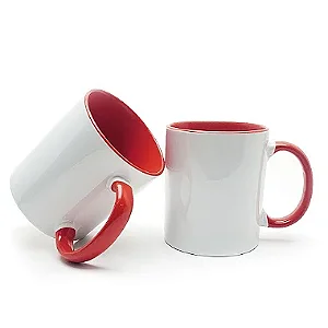 Caneca Branca Interior e Alça Vermelha Para Sublimação 325ml