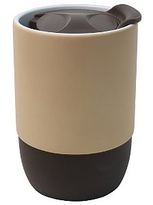 Copo Cerâmica Buddy Matte – Tampa Acrílica e Base de Silicone Marrom · 325ml