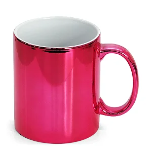 Caneca Espelhada de Cerâmica Rosa Pink para Sublimação – 325ml