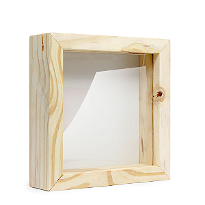 Quadro Cofre Pinus 15x15cm com Placa MDF e Acrílico Cristal | Para Sublimação