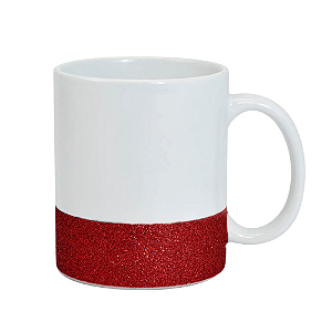 Caneca de Cerâmica Branca com Base Glitter Vermelha – 325ml P/ Sublimação)