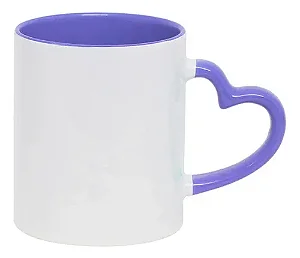 Caneca Branca com Alça Coração Azul Violeta - Interior e Alça Colorida 325ml | Para Personalização/ Sublimação