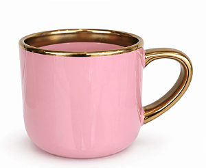 Caneca Cerâmica Imperial – Interna/Externa Rosa com Borda e Alça Ouro · 400ml