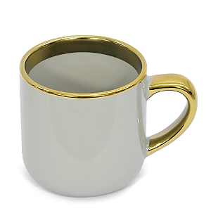 Caneca Cerâmica Imperial – Interna/Externa Cinza com Borda e Alça Ouro · 400ml