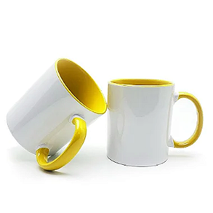 Caneca Branca Interior e Alça Amarelo Para Sublimação 325ml - LIVE