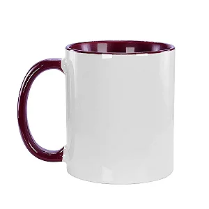 Caneca Branca Interior e Alça vinho Para Sublimação 325ml - Importada