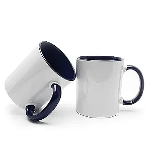 Caneca Branca Interior e Alça Azul escuro Para Sublimação 325ml - LIVE