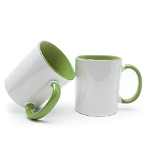 Caneca Branca Interior e Alça Verde claro Para Sublimação 325ml - LIVE
