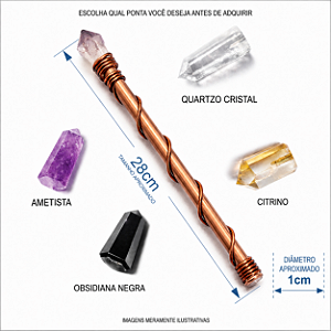 Varinha de cobre com cristal - 1 cm diâmetro (Emissão e limpeza de energia)