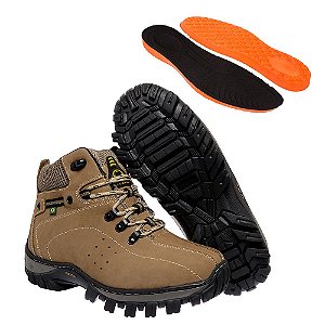 Bota Coturno Adventure Masculino Caqui em Couro Legítimo e Solado Costurado