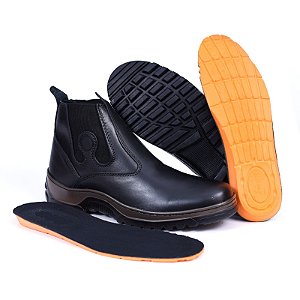 Botina Masculina Preto em Couro Legítimo e Solado Costurado