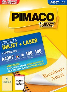 ETIQUETA INKJET/LASER A4 288,5 x 200,0 C/100 FLS PIMACO A4367