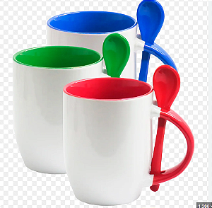 Caneca com colher e interior colorido