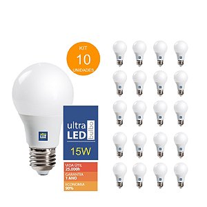 KIT 10 Unidades - LED 15W 3000K Amarela