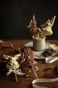 Pirulitos de Chocolate - Coelhinhos - Zero Açúcar - Vegano, Sem Glúten, Sem Lácteos