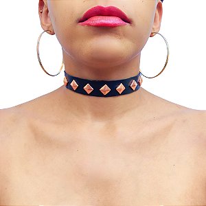 Coleira Choker c/ Spikes em Pirâmide Metal Regulável Punk Rock Gotic
