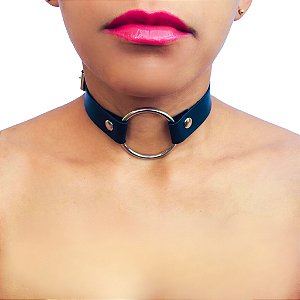 Gargantilha Choker ARGOLA em metal em couro Preta