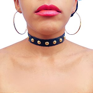 Coleira Choker c/ Spikes em Bola Metal Regulável Punk Rock Gotic