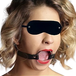 Mordaça com Argola BDSM mais Venda em Couro Arredondada