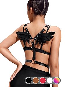 Harness Asa de Anjo Ajustável – Couro Sintético Premium