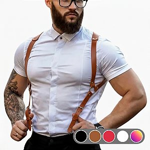 Suspensório Europeu Ajustável – Couro Sintético Premium