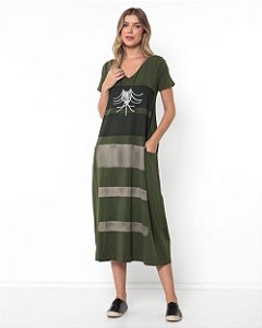 Vestido Decote V Estampado - Verde Roma