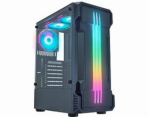 GABINETE GAMER K-MEX CG-01KB BIFROST II FRONTAL FITA LED RGB LAT. VIDRO S/ FONTE