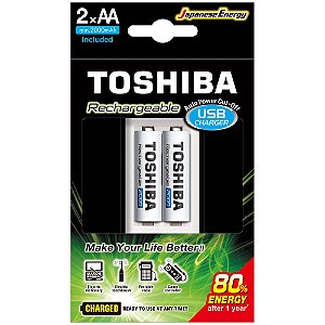 CARREGADOR DE PILHA USB AA/AAA TOSHIBA C/ 2AA