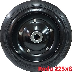 Roda 225 x 8''  Maciça Eixo de 1'' para Carrinhos de Carga