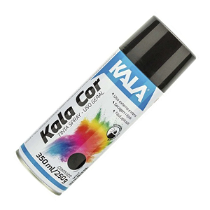 Tinta Spray Preto Brilhante Kala Color Uso Geral 350ml Kala Aerossol Secagem Rápida Gesso Cerâmica Aerosol