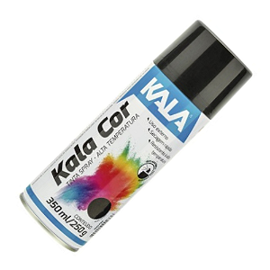 Tinta Spray Preto Brilhante Alta Temperatura Kala Color 350ml Kala Aerossol Secagem Rápida Gesso Cerâmica Aerosol