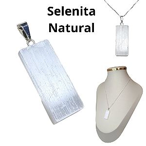 Pingente Selenita Natural 3cm Ouro/Prata Sem Banho